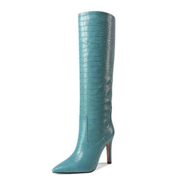 New Pointed Thin Heel Super High Heel Crocodile Sleeve Large Knee High Sleeve Boots Large 