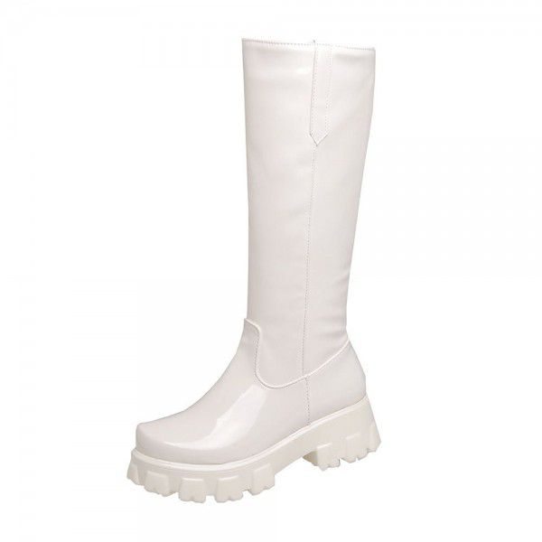 Mid length boots, thick sole, warm and shiny leather, fashionable women's boots 