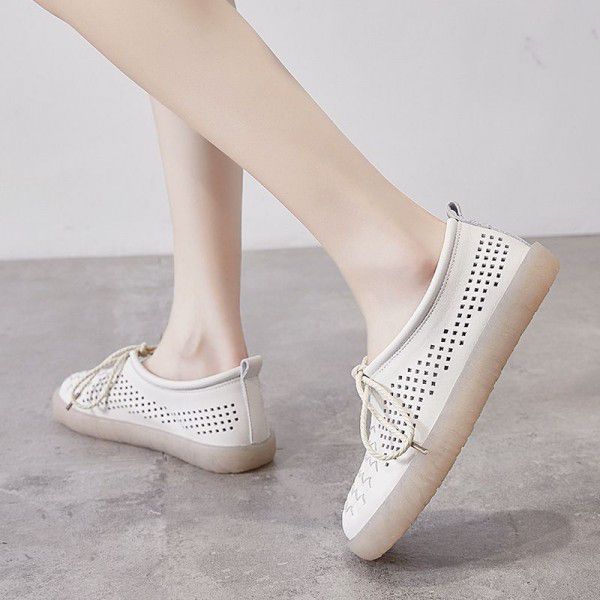 New Summer Sen Women's Pregnant Women's Shoes Anti slip Nurse Shoes Soft Sole Genuine Leather Hollow Sandals 