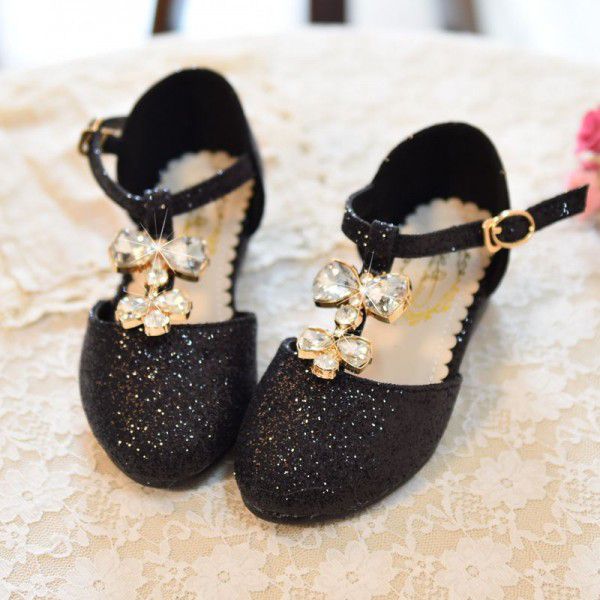 Children's Princess Shoes New Korean Fashion Soft Sole Gold Stage Show Crystal Student Shoes Girls' High Heel Single Shoes 