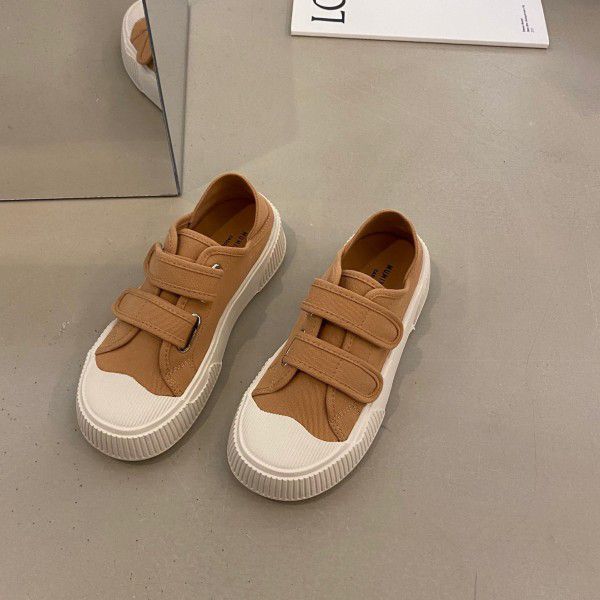 New Spring Thick Sole Biscuit Shoes for Women's Shoes, Popular Velcro, Small White Shoes, Trendy Canvas Shoes 