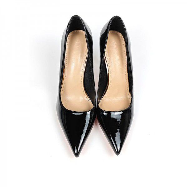 Glossy patent leather pointed high heels, solid color, light cut patent leather professional high heels, sexy red sole high heels 