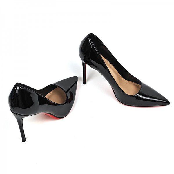 Glossy patent leather pointed high heels, solid color, light cut patent leather professional high heels, sexy red sole high heels 