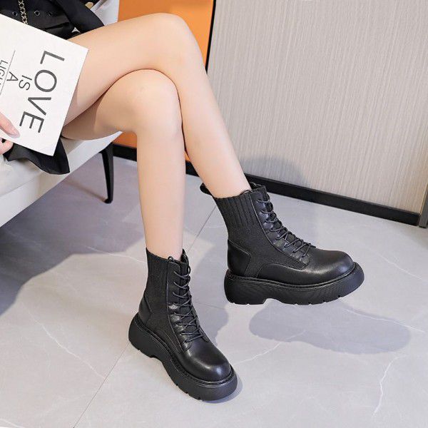 High cut flat bottomed woolen cuffs Chelsea versatile short boots with winter plush thick sole elasticity 