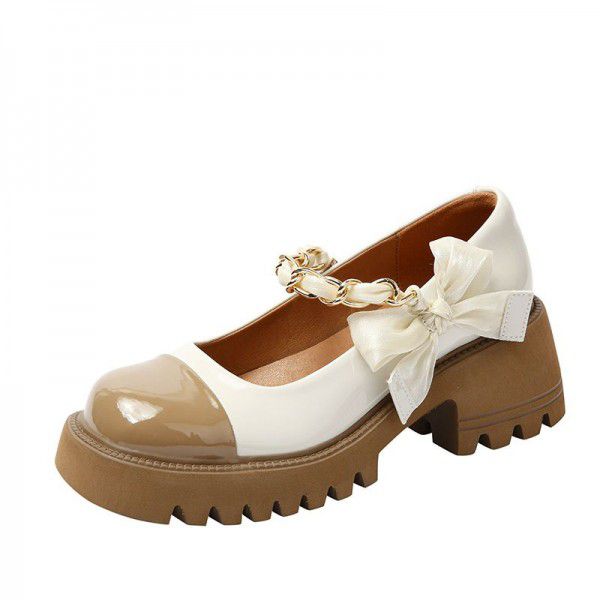 Small leather shoes for women in spring and summer, round toe thick soles, Mary Jane women's shoes, French style, small fragrance, high heels, versatile single shoes, light 