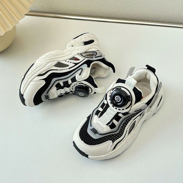 Children's sports shoes mesh breathable autumn style girls' dad shoes rotary buckle hollow out shoes boys' running shoes trend 