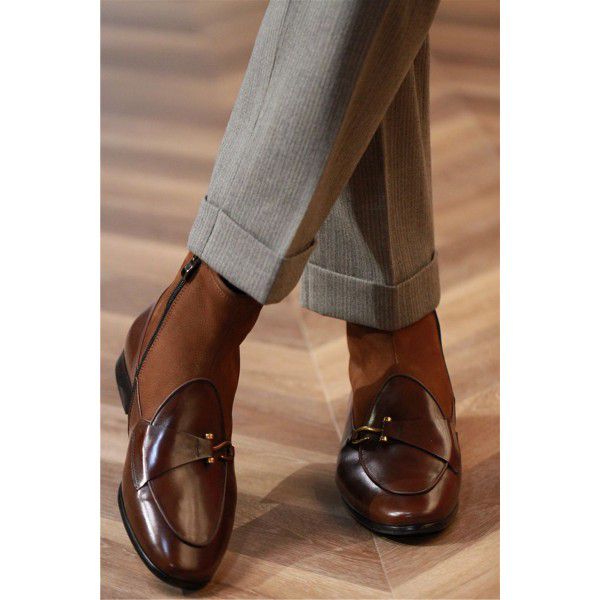 Pointed autumn and winter high top leather boots, English Chelsea suit, Lefu men's boots, business men's boots 
