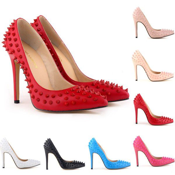 Lorantine pointed matte rivet thin high heels nigh...
