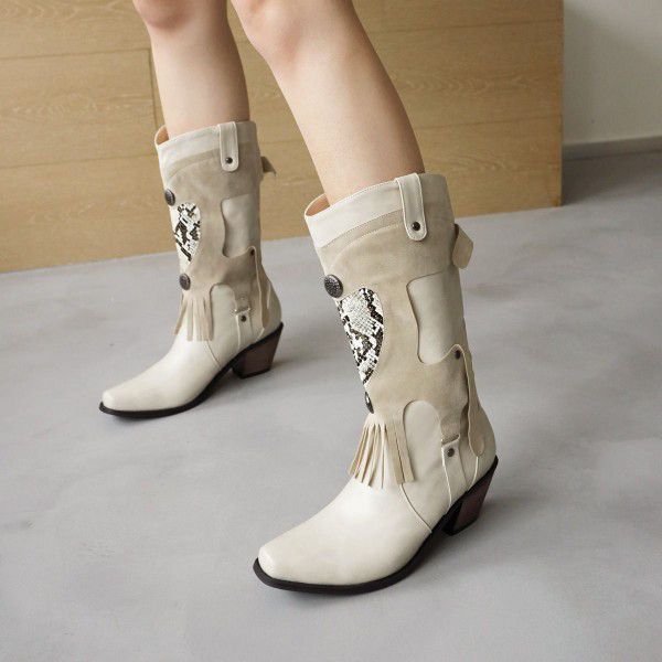 Western cowboy short boots, women's boots with sna...