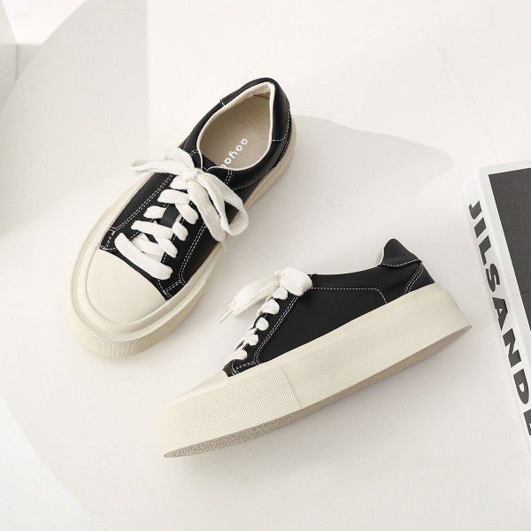 Genuine leather small white shoes, thick soled biscuit shoes, new style shoes, versatile for children, summer students, taller, small casual board shoes 