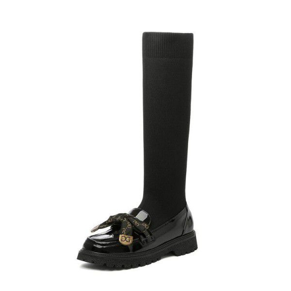 Girls' short boots, spring and autumn children's boots, big boys and little girls, princess bow elastic boots, leggings, slimming 