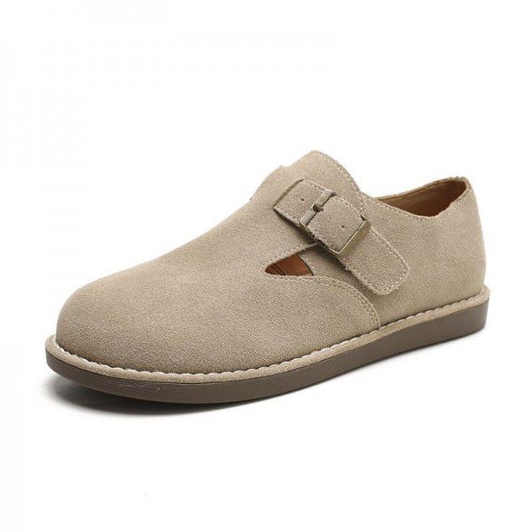 Women's autumn and winter outerwear leather plush casual flat sole single shoes for women's versatile retro soft soled Bucken shoes 