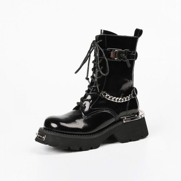 Genuine leather short boots for women with thick s...