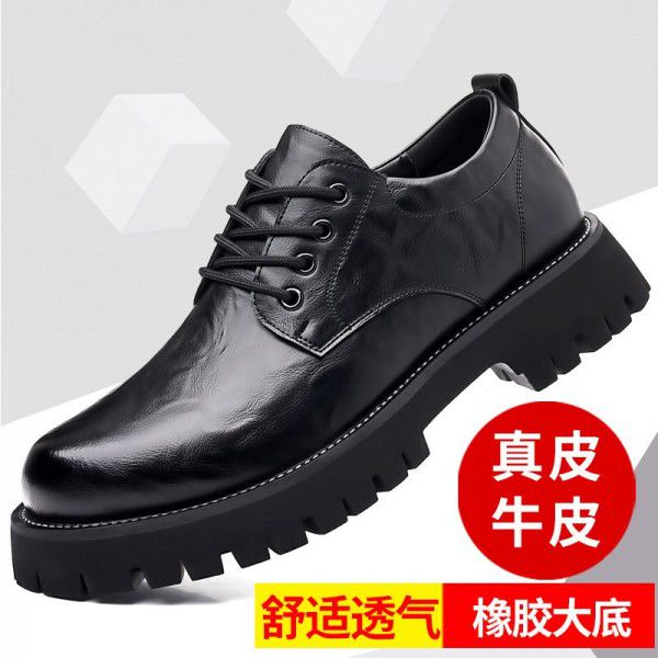 New two-layer cowhide genuine leather thick soled big toe leather shoes for men with rubber soles and increased wear resistance work clothes shoes for men's shoes 