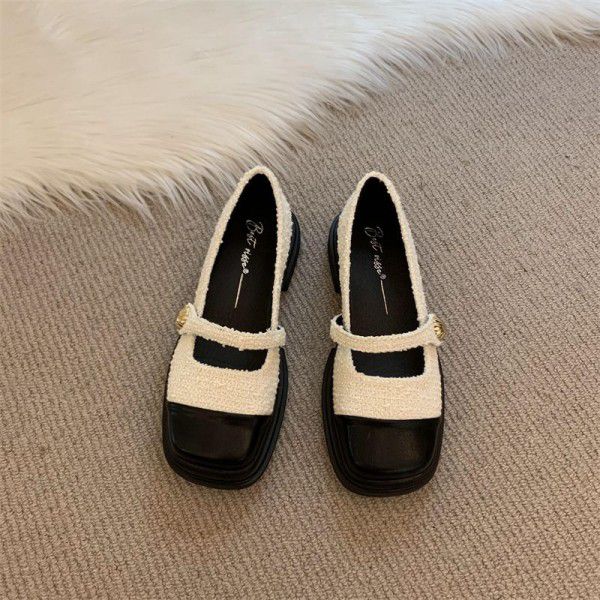 Spring and Autumn New Vintage Thick Sole Thick Heel Shoes for Women's French Small Fragrant Style Mary Jane Shoes with Skirt Children's Shoes 