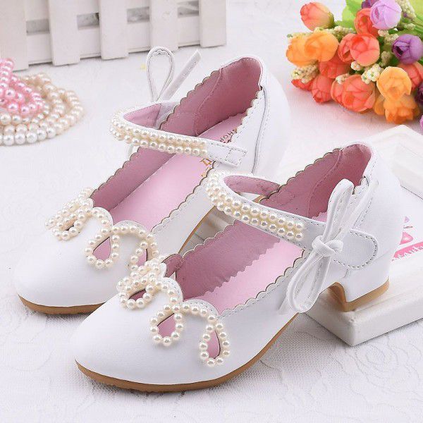 Girls' leather shoes, high heels, princess shoes, new Korean version, children's crystal shoes, children's single shoes, white dance shoes 