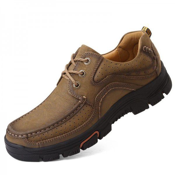 Men's casual shoes, large toe leather shoes, men's top layer cowhide outdoor anti slip hiking shoes, foot covers, men's shoes, wear-resistant work clothes shoes 