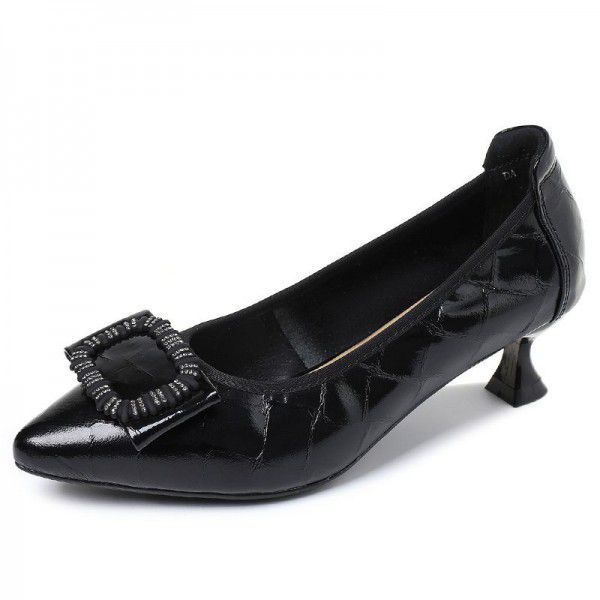Pointed high heels, black slim heels, simple and versatile, shallow cut women's single shoes 