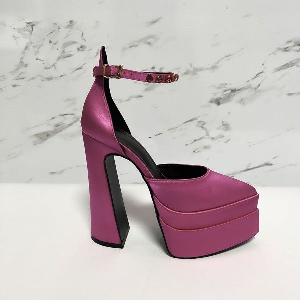 Colorful rhinestone waterproof platform with thick bottom and pointed tip for women in large size 