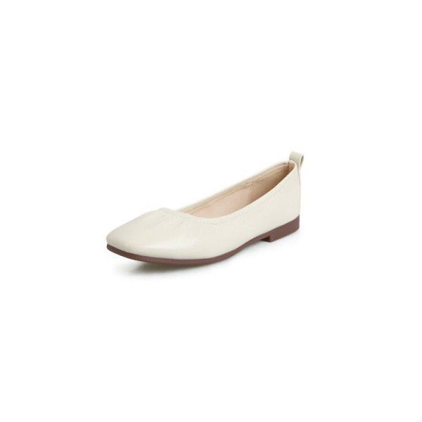 Soft sheepskin single shoe for summer, flat bottomed square toe, shallow cut, comfortable and versatile 