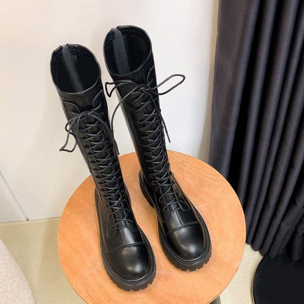Brown Genuine Leather Women's Boots Long Sleeve Knight Boots Women's New Thick Sole Long Boots Thick Heel High Sleeve Boots Elastic Thin Boots 