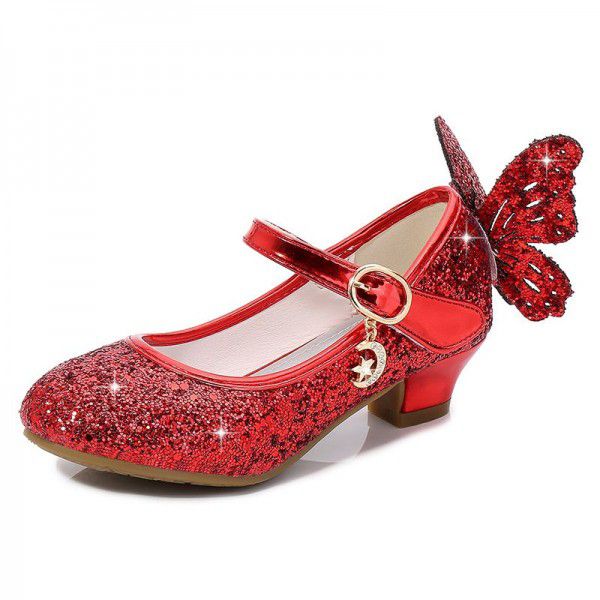Girls' High Heel Princess Leather Shoes Spring and Autumn New Children's Single Shoes 