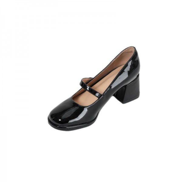 Early Spring New French Round Toe Hepburn Small Leather Shoes Vintage Red Mary Jane Shoes Women's Lacquer Leather High Heels Thick Heels 
