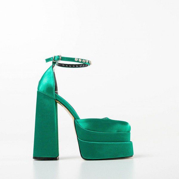 New thick high heels, black, red, pink, green, white, yellow, purple, orange, rhinestone waterproof platform, square toe, thick sole, women's size shoes 