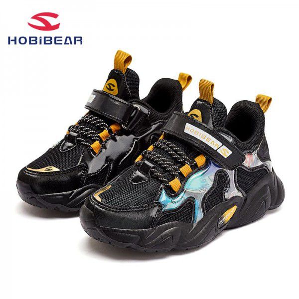Children's shoes, new autumn fashion trend, black lightweight sports running shoes 