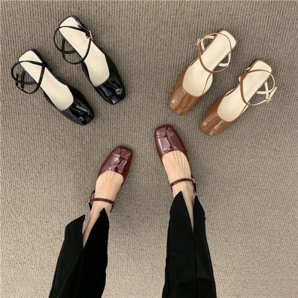Red patent leather Baotou sandals for women in sum...