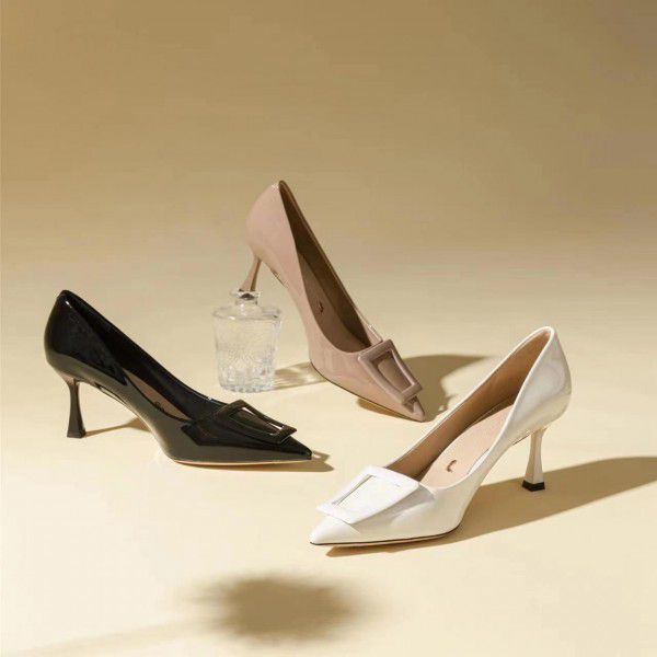 Soft leather pointed thin heels, fashionable high ...