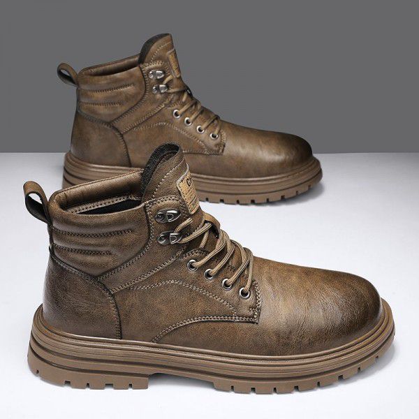 Martin Boots Men's Autumn and Winter High Top British Style Casual Leather Shoes Men's Short Boots New Versatile Trend in Work Wear Boots 