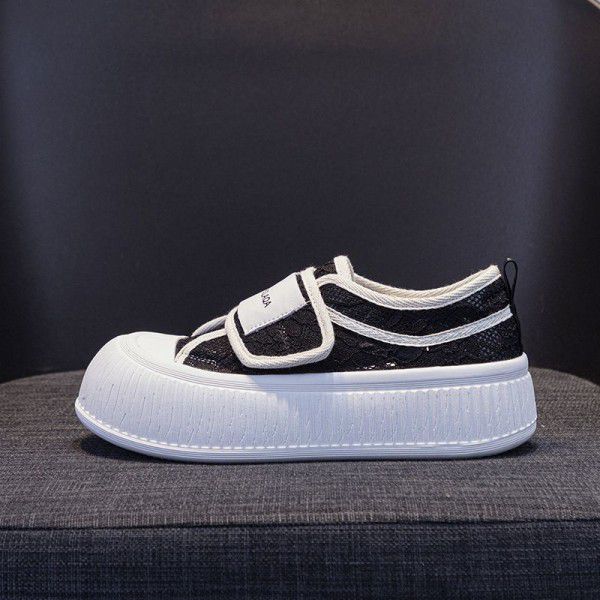 New Fisherman's Shoes Lace Mesh Thick Sole Biscuit Board Shoes Versatile for the Small and Casual Big Head Bread Shoes 