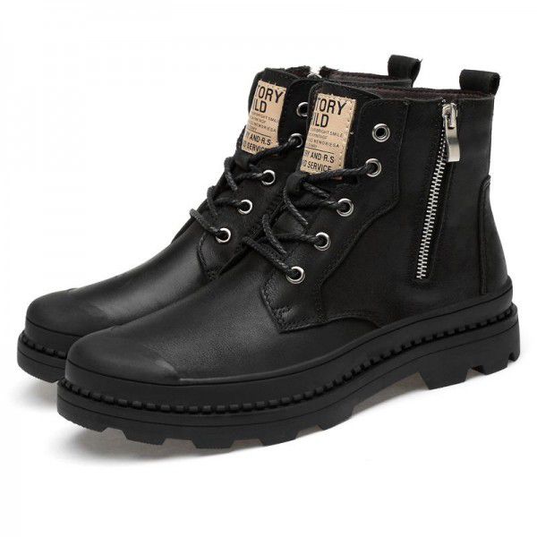 New Men's Short Boots Genuine Leather Martin Boots Men's British High Top Men's Shoes Retro Topcoat Cowhide Men's Boots 