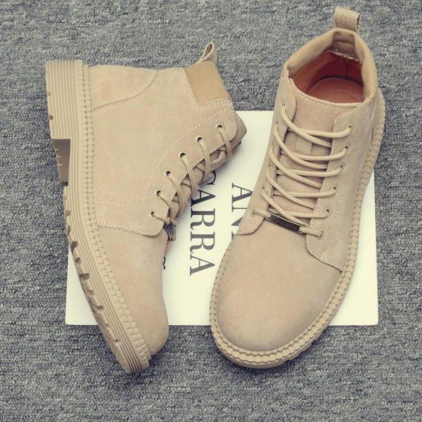 Men's retro style medium top British style work attire boots, cow suede high top, autumn and winter plush 