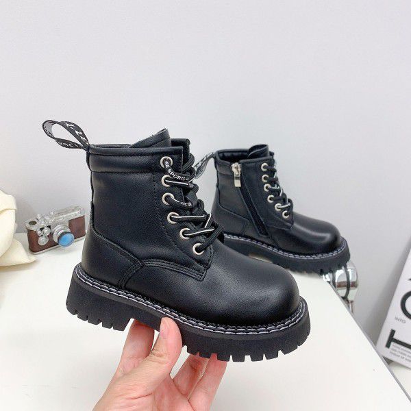 Children's genuine leather Martin boots, winter new children's shoes, boys' cowhide short boots, girls' plush two cotton boots 