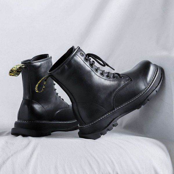 Martin Boots Men's Autumn High Top British Motorcycle Leather Boots Mid Top Retro Men's Work Boots 