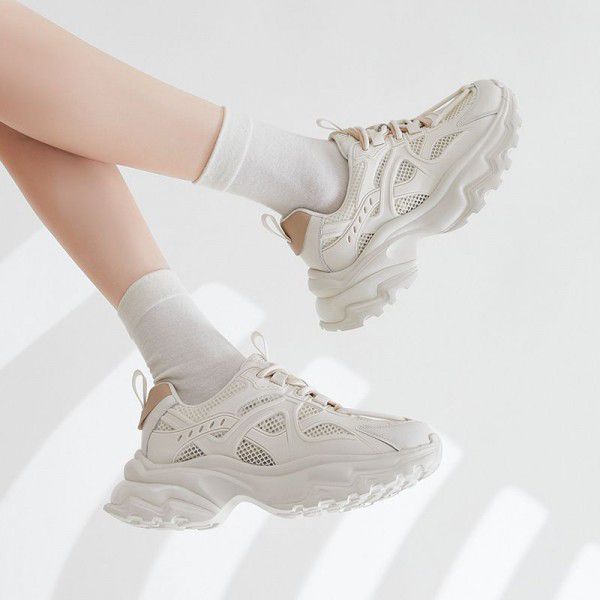Women's shoes, dad's shoes, thick soles, new versatile spring and summer mesh, breathable, casual, elevated, and lightweight sports shoes for women 