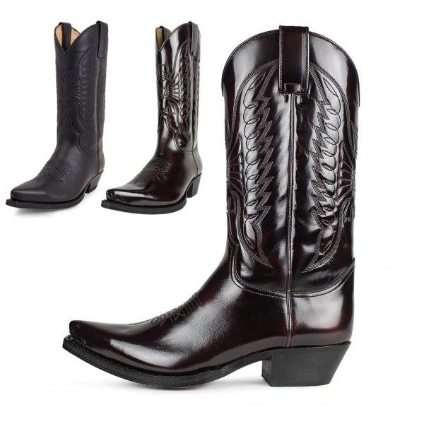 Pointed toe high heel western Cowboy boot embroide...