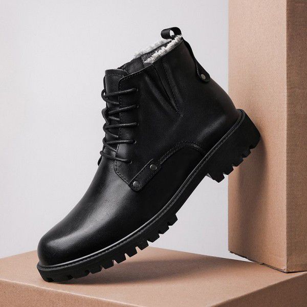 Winter oversized Martin boots for men's boots, top layer cowhide for men's short boots, English plush boots, trend high top men's shoes 