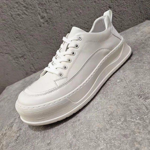 Men's Shoes Spring New Top Layer Cowhide Thick Sole Sewn Soft Sole Fashion Brand Genuine Leather Small White Casual Board Shoes for Men 