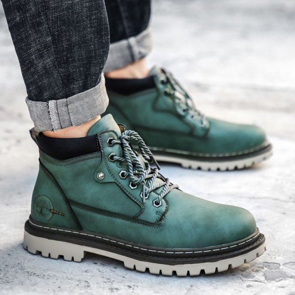 New Autumn Men's High Top Shoes British Trend Plucked Warm Short Boots Durable Casual Martin Boots Men's Shoes 