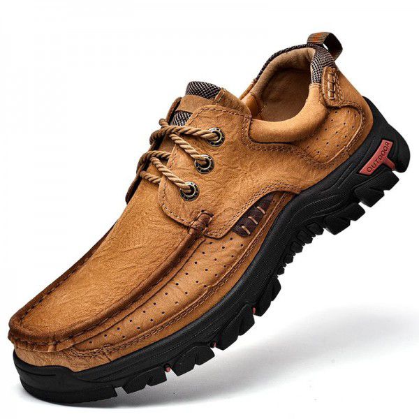 Men's shoes genuine leather thick sole wear-resist...