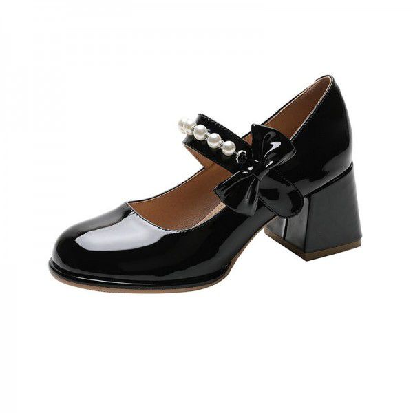 High Heel Women's Mary Jane Shoes Spring and Autumn Women's Shoes New Fairy Style Bow Knot Shallow Mouth Thick Heel Shoes Women's 