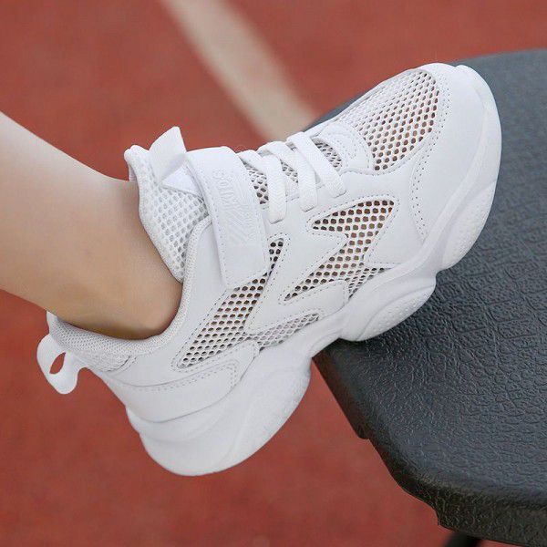 Summer mesh breathable children's shoes, boys' sports shoes, primary school students, middle school students, big boys, white small white shoes 
