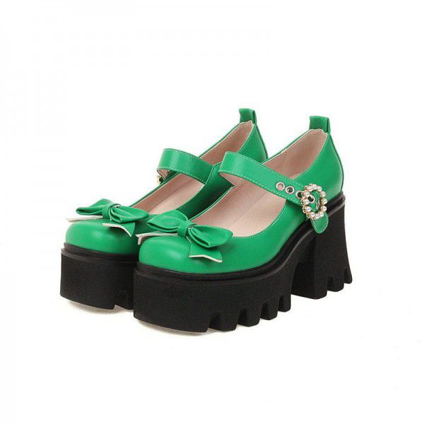 Thick soled Mary Jane shoes, patent leather, spring and autumn new bow tie, thick heels, super high heels, women's single shoes, British style small leather shoes 
