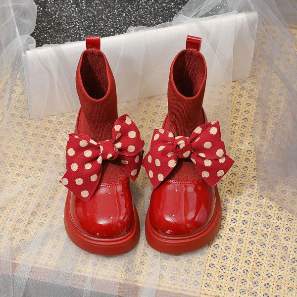 Girls' Short Boots New Children's Martin Boots Girls' Retro Korean Soft Sole Boots Bowknot Single Boot 