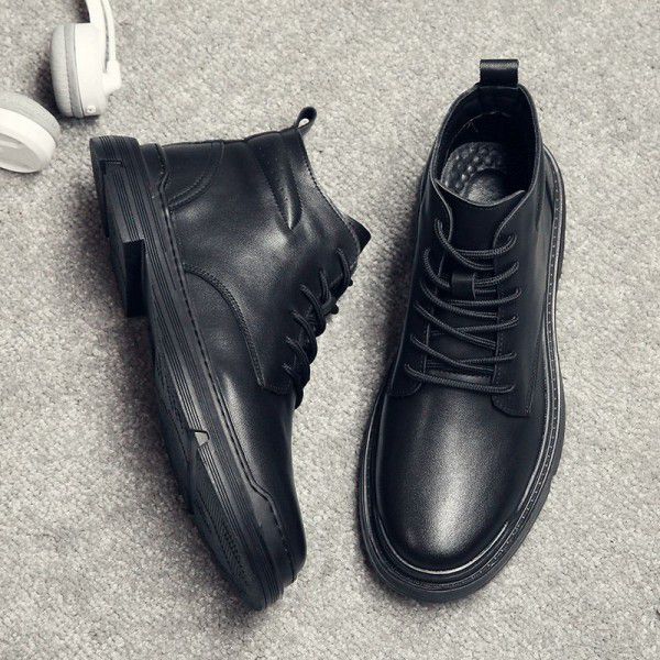 New Genuine Leather Martin Boots for Men's High Top British Style Workwear Boots, Casual plush and Warm Men's Boots, Retro Leather Boots 