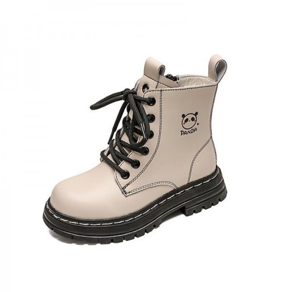 Children's Martin Boots Autumn and Winter New Girls' Cotton Short Boots Boys' Black and White Panda Leather Shoes Keep Warm 