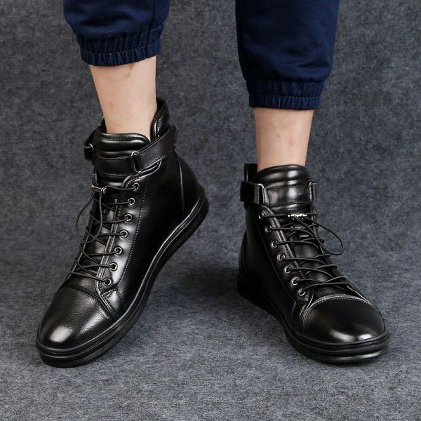 High top Martin boots, men's leather, high height, men's boots, autumn and winter plush cotton boots, British large toe work clothes, military boots, men's shoes 